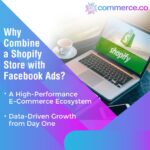 A laptop with the Shopify logo and a smartphone, symbolizing the powerful combination of a Shopify store and Facebook Ads.
