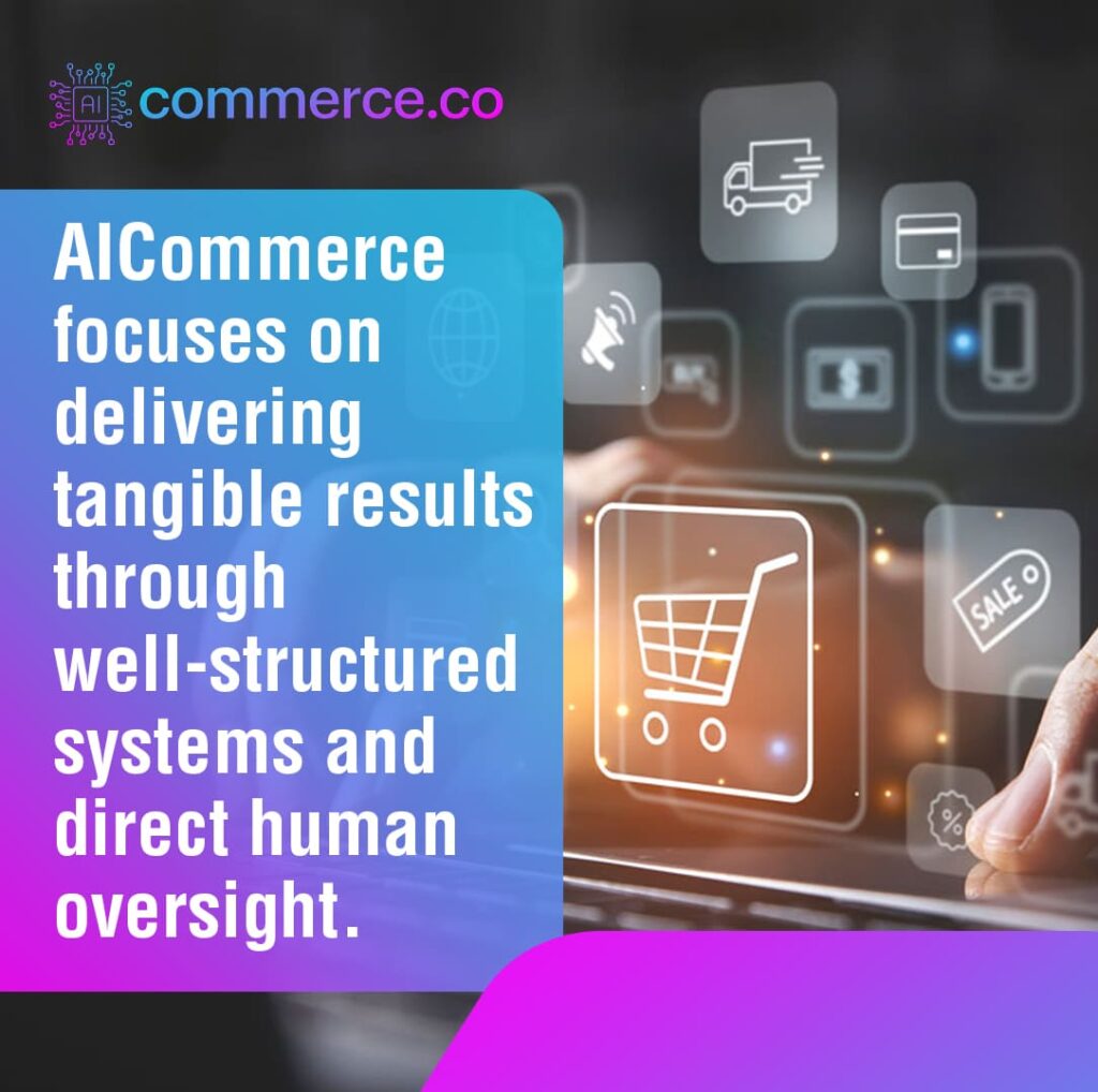 Hand touching a virtual shopping cart icon surrounded by other e-commerce related icons on a screen.